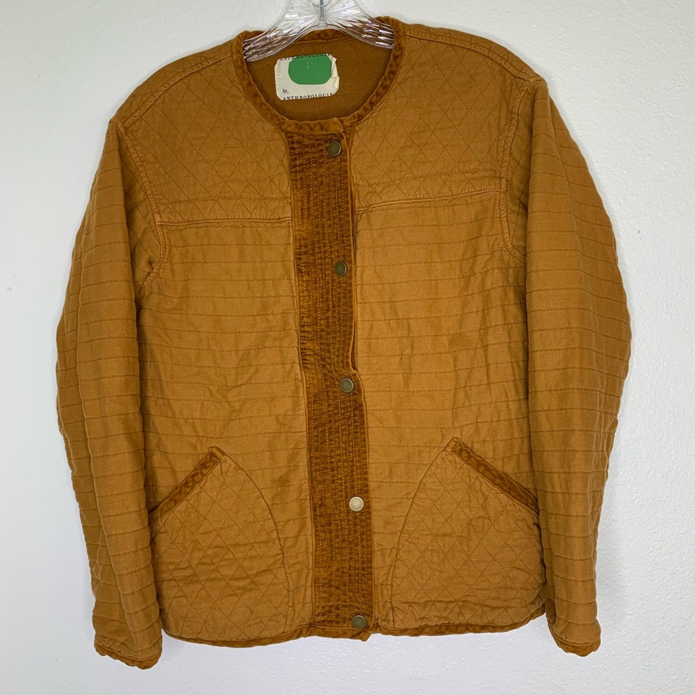 ANTHROPOLOGY Jacket Snap button Quilted gold